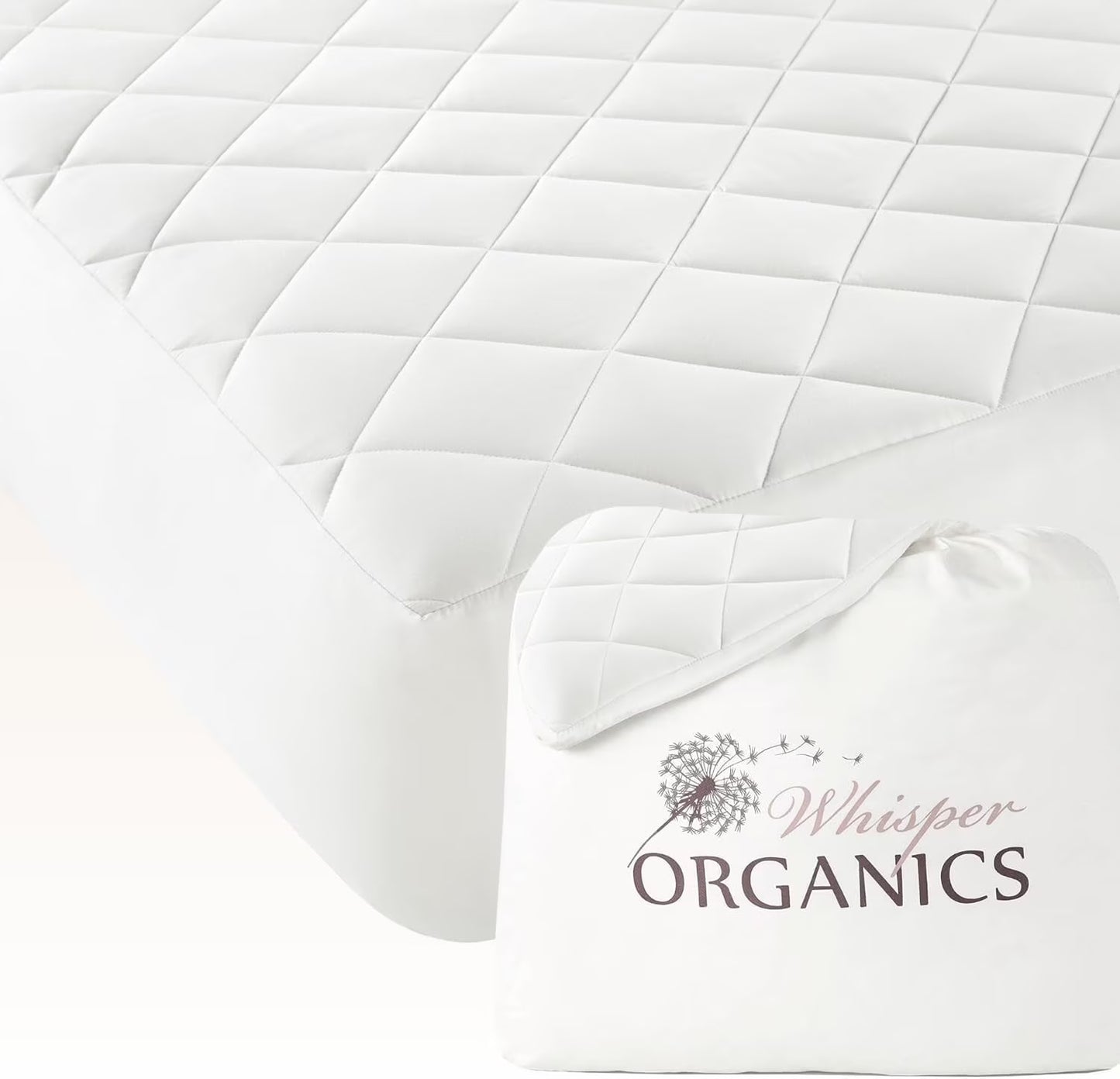 Whisper Organics 100% Cotton Organic Mattress Protector, 500TC Mattress Pad, Twin size, White