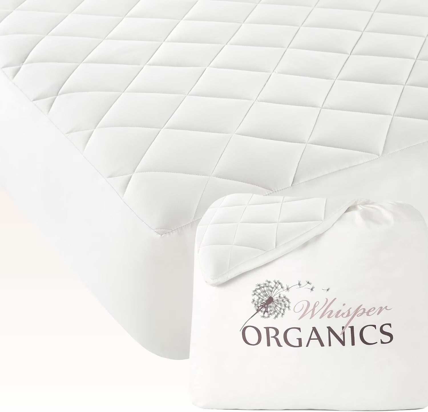 Whisper Organics 100% Cotton Organic Mattress Protector, 500TC Mattress Pad, Twin size, White