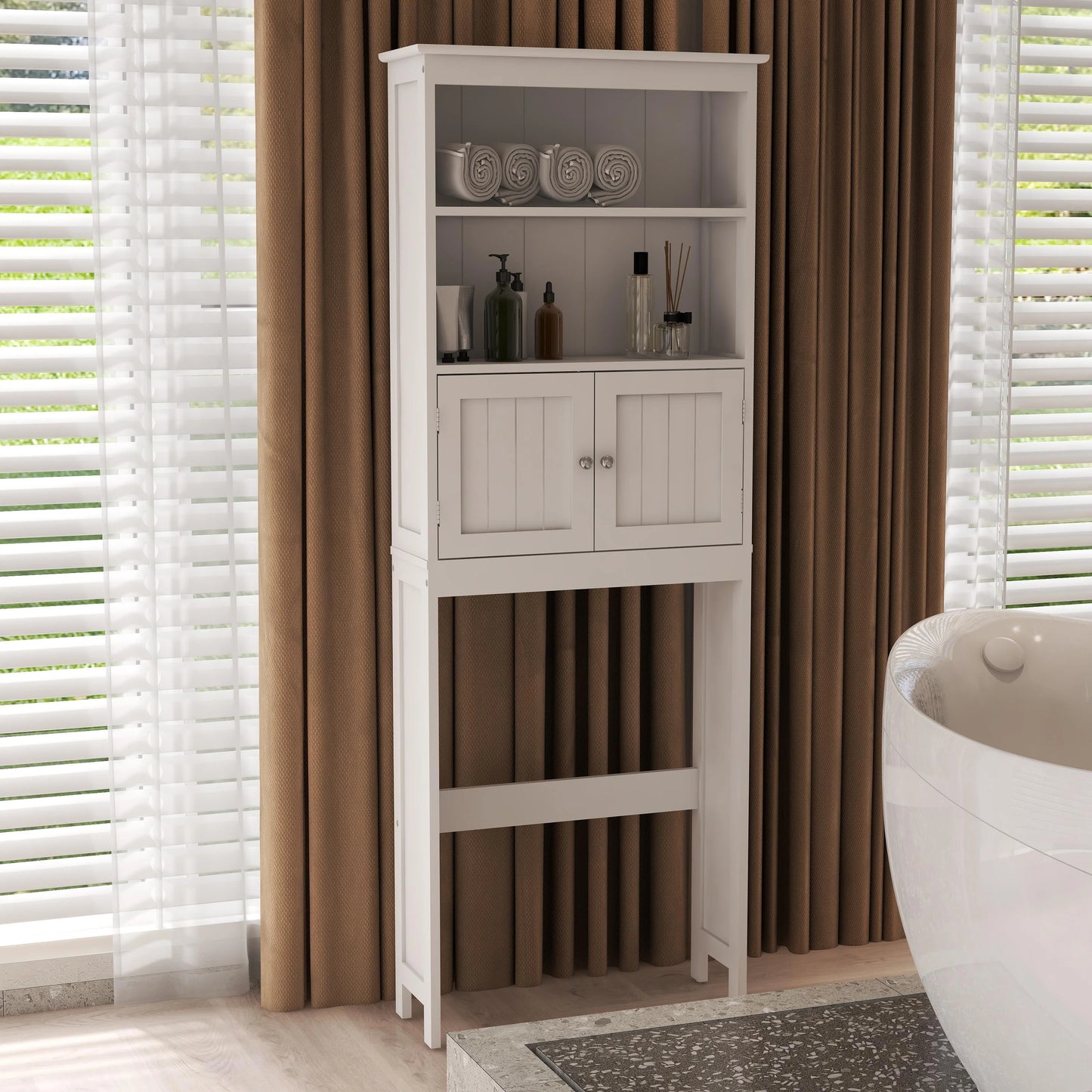 Ktaxon Over The Toilet Bathroom Storage Cabinet and Shelf with 2 Doors Bathroom Spacesaver, White