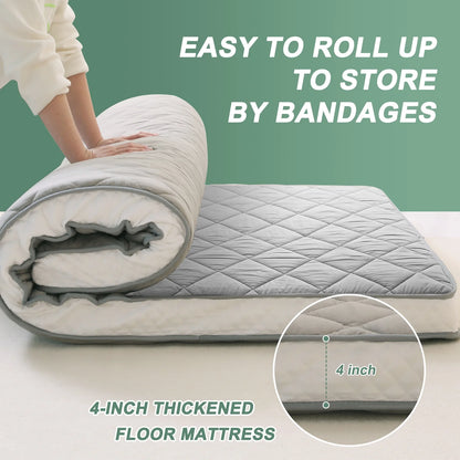 NAIZEA Diamond Patterned Futon Mattress, Extra Thick Japanese Floor Mattress Quilted Mattress Topper, Folding Floor Lounger Guest Bed Padded Sleeping Pad for Touring Car Camping,Twin
