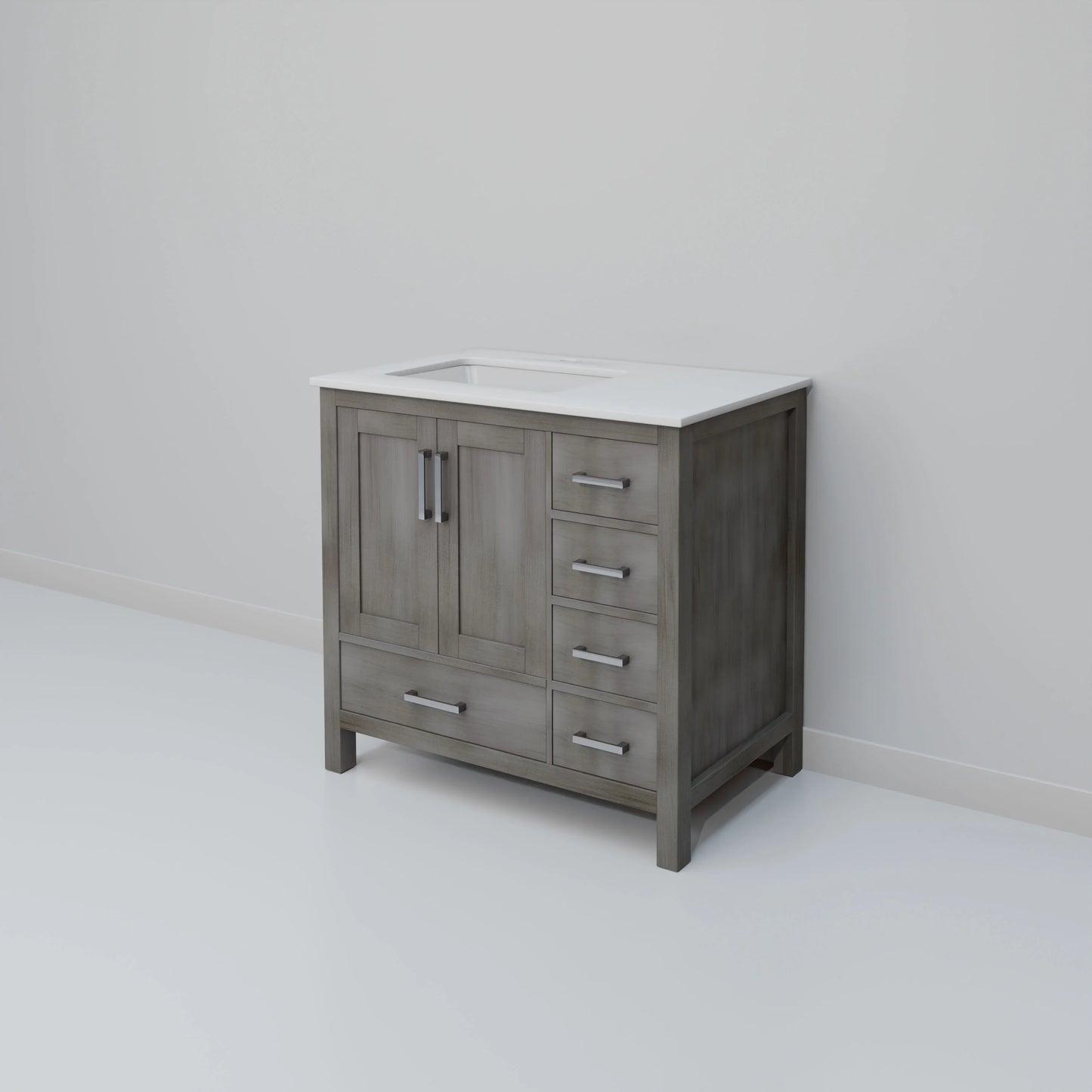 Jacques 36 in. W Left Offset Distressed Grey Bath Vanity and Cultured Marble Top