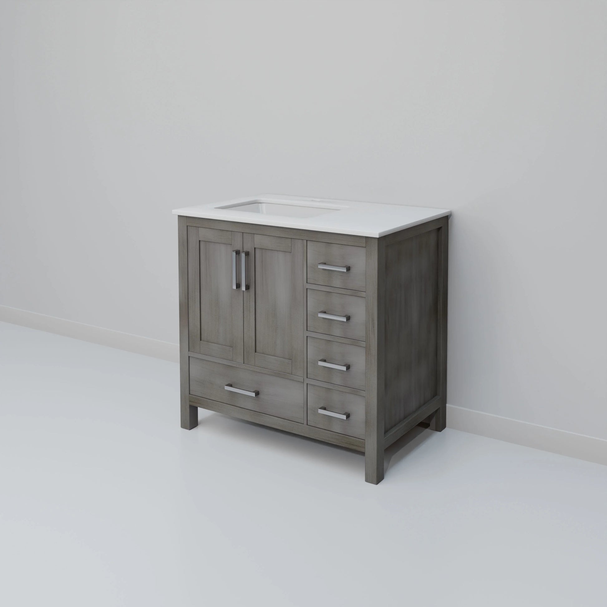 Jacques 36 in. W Left Offset Distressed Grey Bath Vanity and Cultured Marble Top