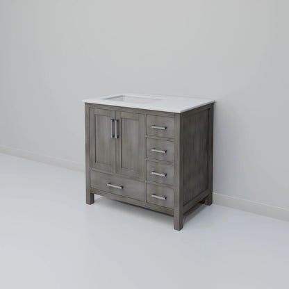 Jacques 36 in. W Left Offset Distressed Grey Bath Vanity and Cultured Marble Top