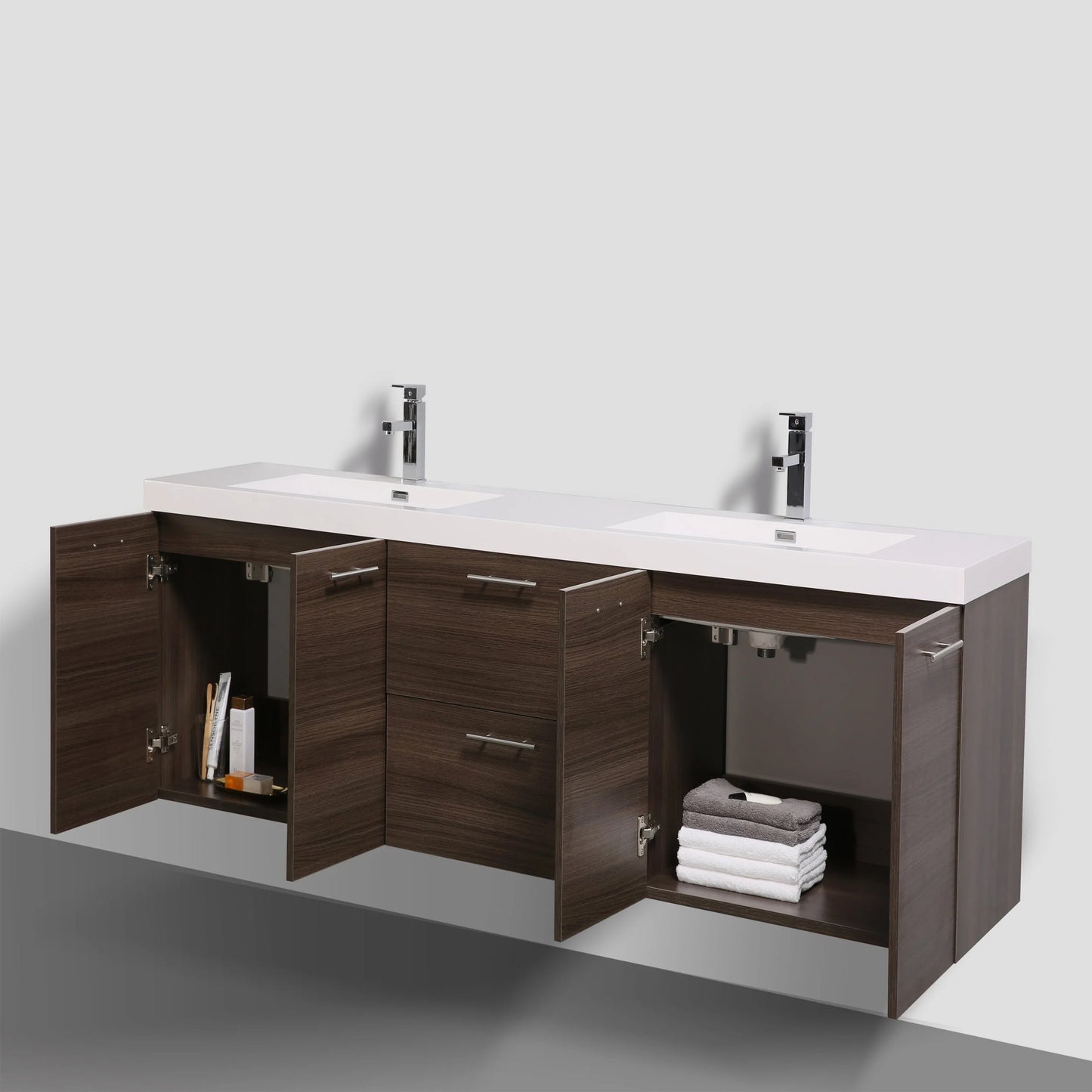 Eviva Luxury 84 inch Rosewood Bathroom Vanity with Integrated Acrylic Sinks
