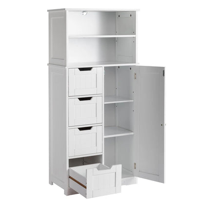 Ktaxon Freestanding Bathroom Floor Cabinet, Multipurpose Storage Cabinet with 4 Drawers, 1 Cupboard & Adjustable Shelves for Kitchen Living Room Bedroom, White