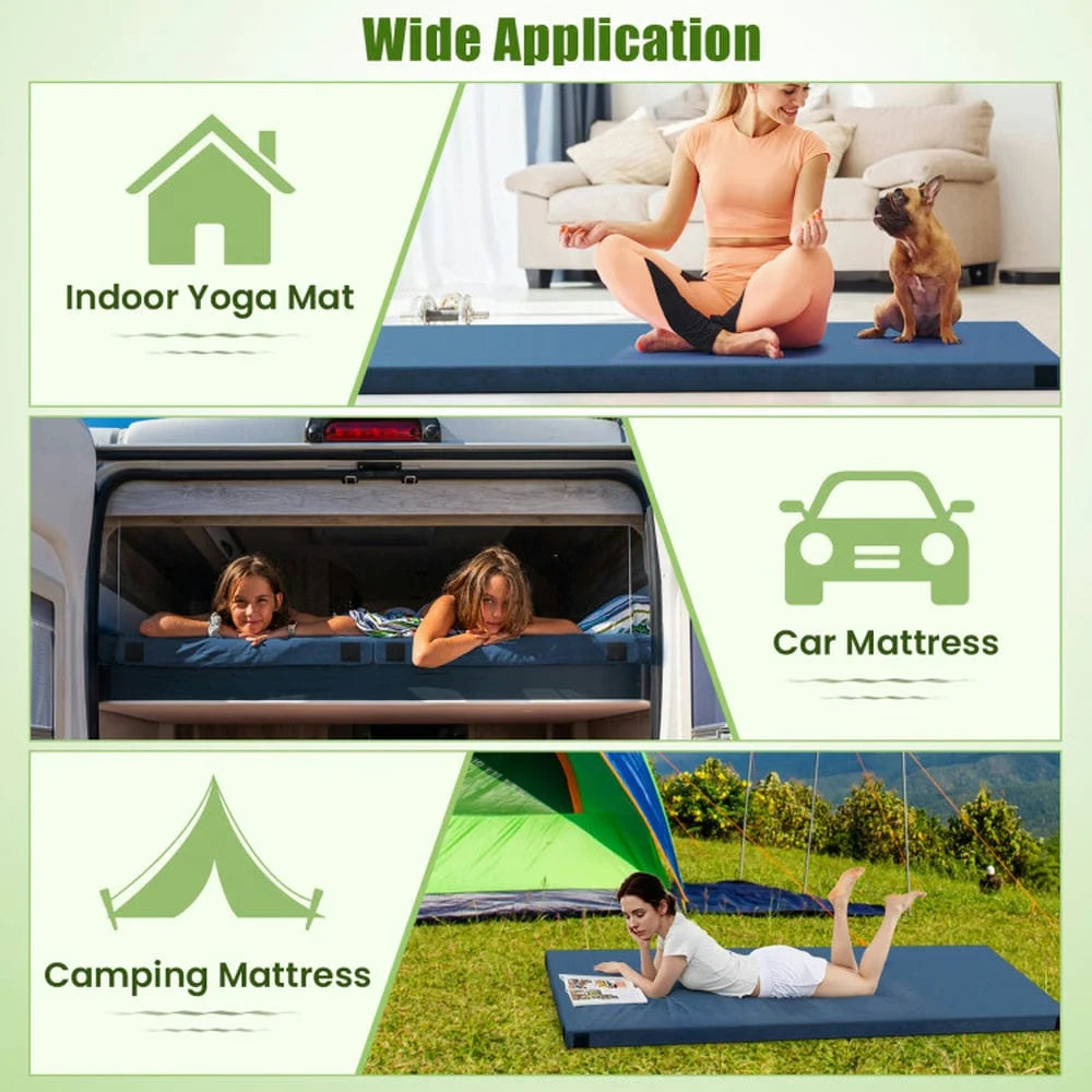 Spaco Foldable Camping Mattress with High Density Foam Cushion and Anti-slip Bottom, Air Mattresses & Sleeping Bags for Outdoor as Garden, Yard, Navy