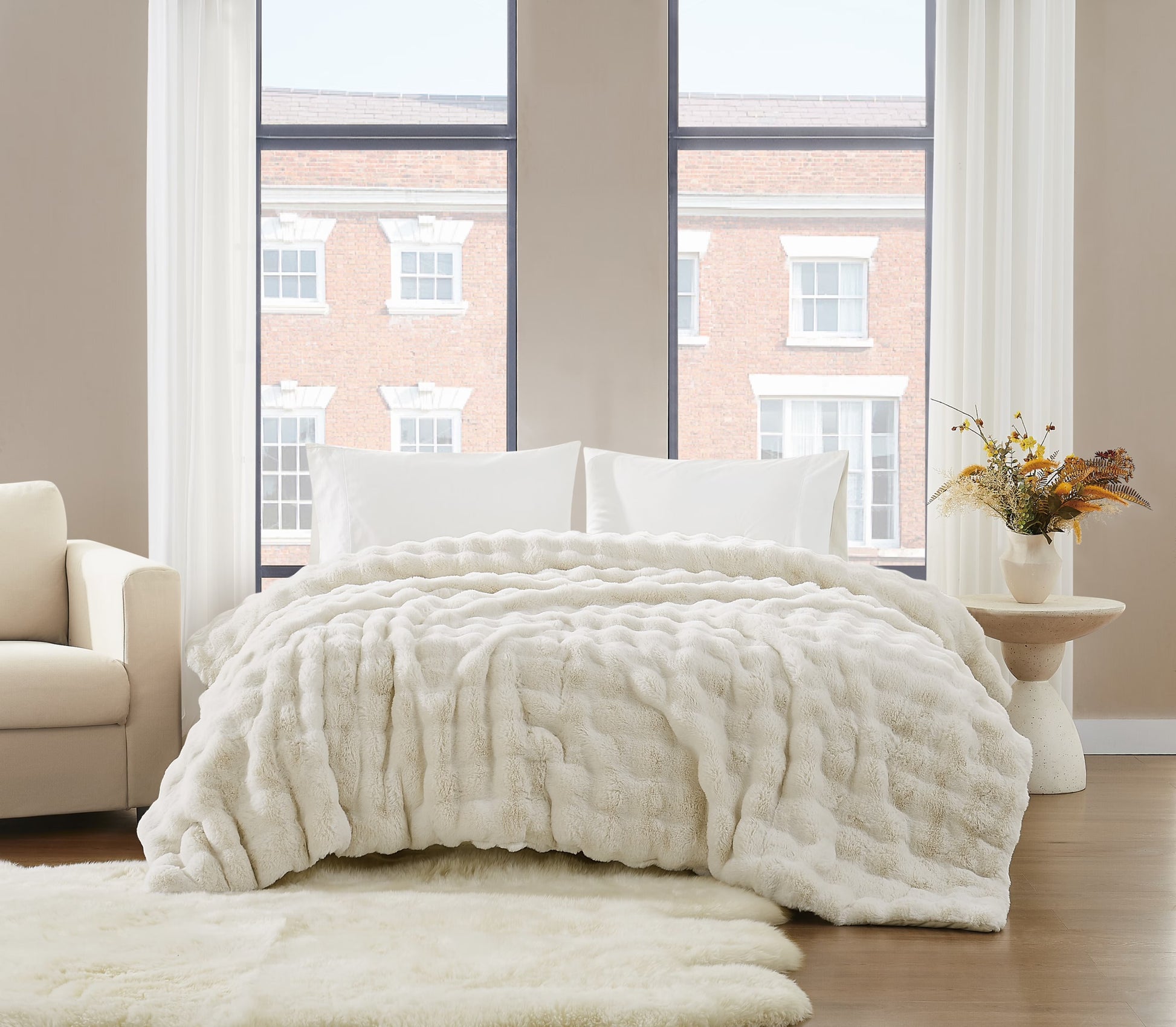 Brooklyn Loom Bubble Faux Fur 100% Microfiber Polyester Twin XL Blanket in Green, All Season, Adult Size, OEKO-TEX Certified