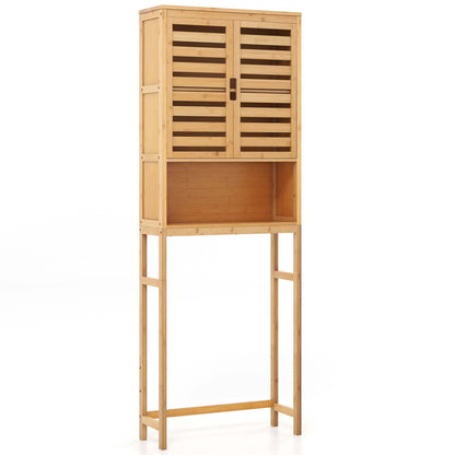 Costway Over the Toilet Storage Cabinet Tall Bathroom Bamboo Shelf Organizer Space Saver