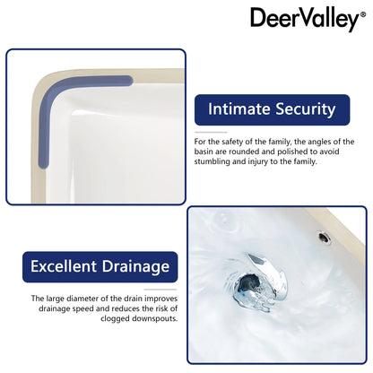 DV-1U0208 DeerValley 24" x 17" White Ceramic Rectangular Undermount Bathroom Sink with Overflow