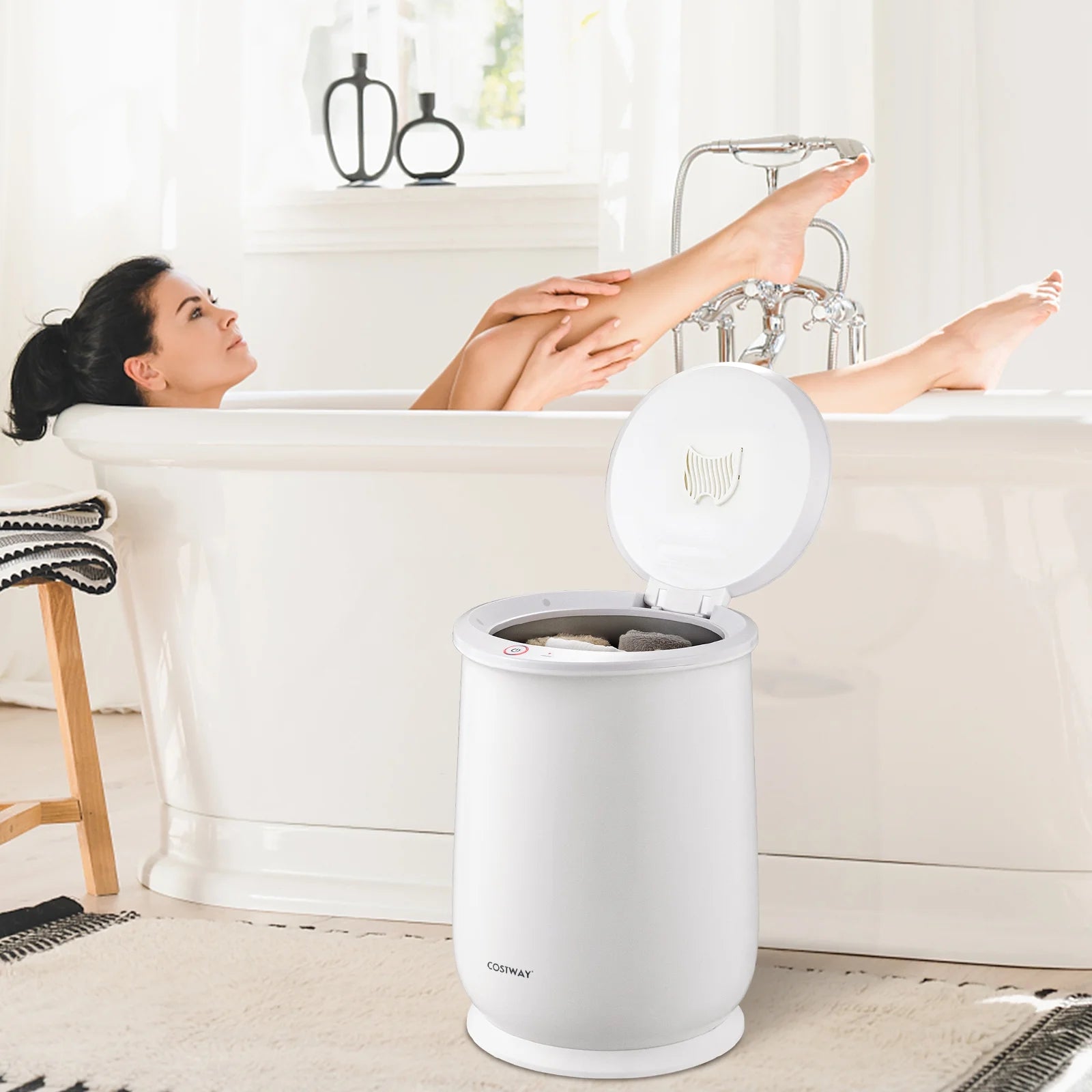 Costway 21L Large Capacity Towel Warmer with Flip-top Lid Auto Shut off Fragrance Holder White