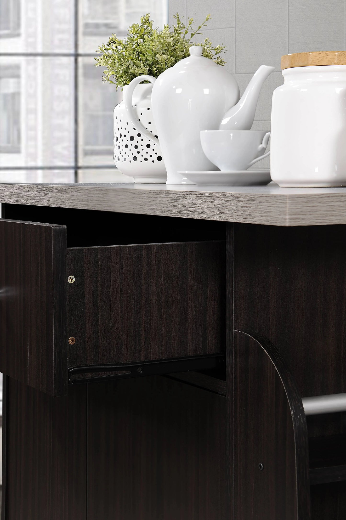 Hodedah Kitchen Cart with Spice Rack & Towel Rack, Chocolate