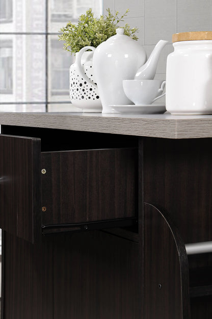 Hodedah Kitchen Cart with Spice Rack & Towel Rack, Chocolate