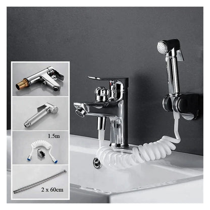 Bathroom Basin 2 In 1 Faucet, Brass Handheld Toilet Bidet Faucets, Sprayer Cold And Hot Water Mixer Bathtub Tap With Shower Set ,Easy to Install