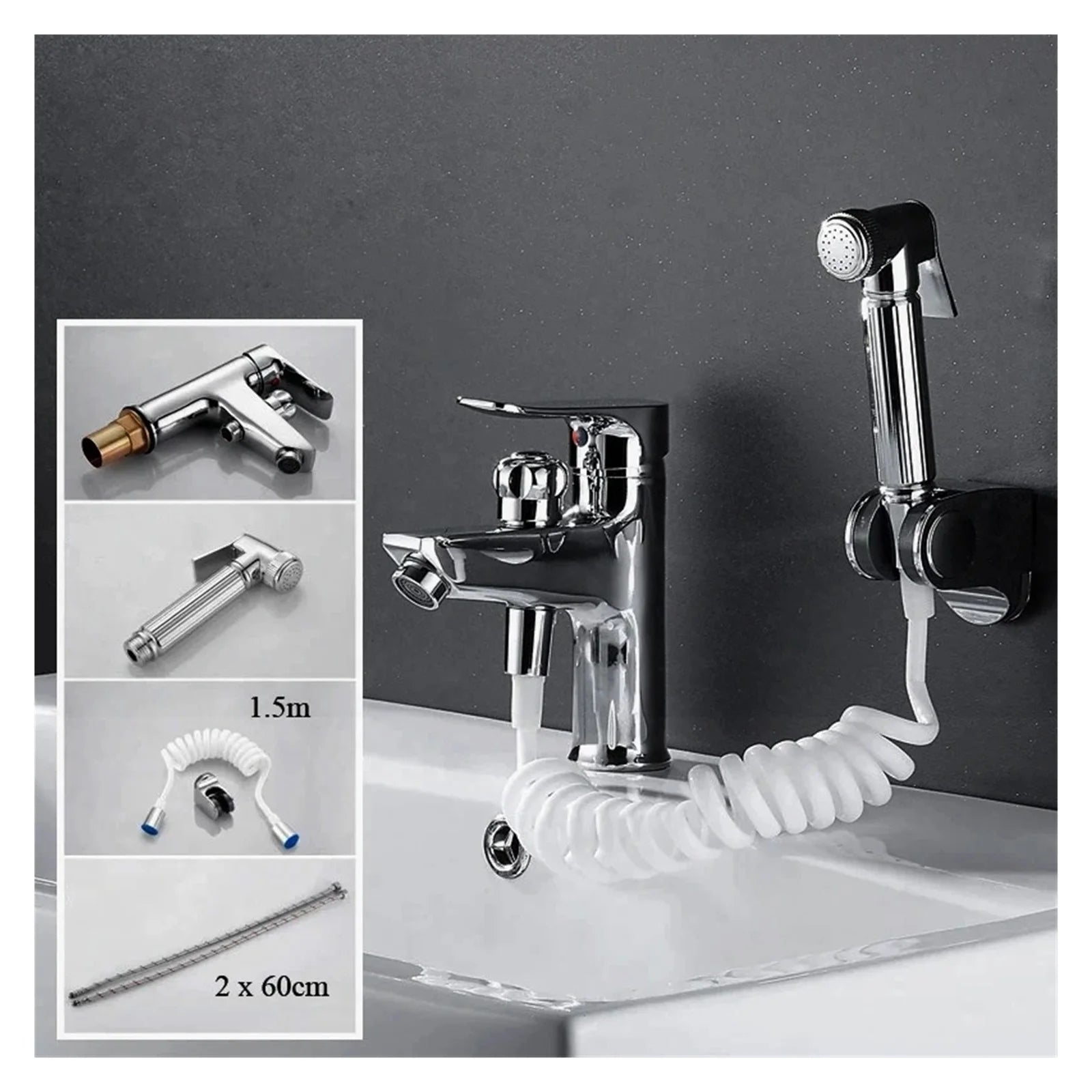 Bathroom Basin 2 In 1 Faucet, Brass Handheld Toilet Bidet Faucets, Sprayer Cold And Hot Water Mixer Bathtub Tap With Shower Set ,Made to Last