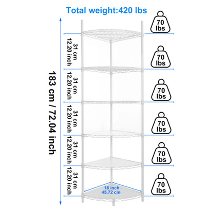 6 Tier Corner Storage Shelves, Wire Shelving Unit, Adjustable Metal Heavy Duty Free Standing Corner Storage Display Chrome Rack for Laundry Bathroom Kitchen Pantry Closet, Chrome