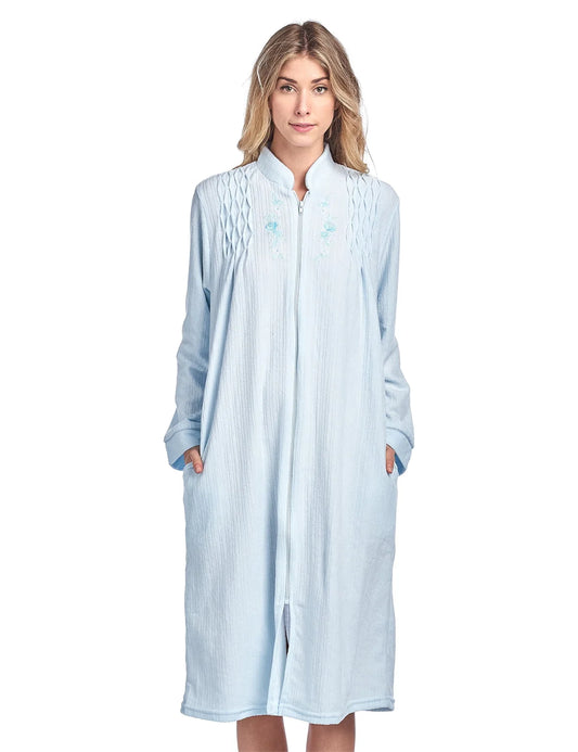 Casual Nights Women's Zipper Front Jacquard Terry Fleece Robe Duster - Blue - X-Large