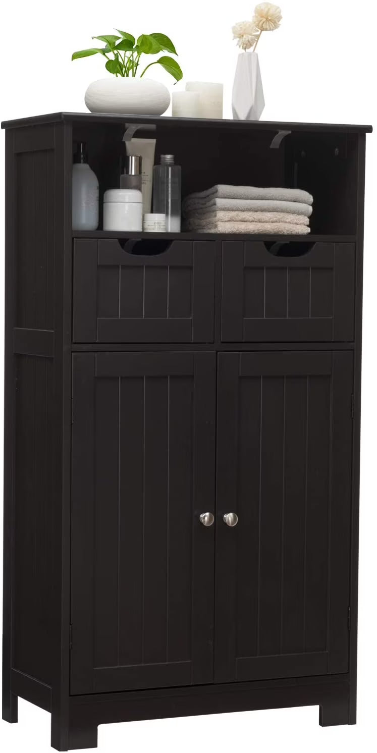 Giantex Multifunctional Floor Cabinet, Freestanding Bathroom Cabinet with Removable Drawers and Adjustable Shelf for Bathroom, Living Room, Bedroom or Entryway, 24 x 12 x 43 inches (Black)