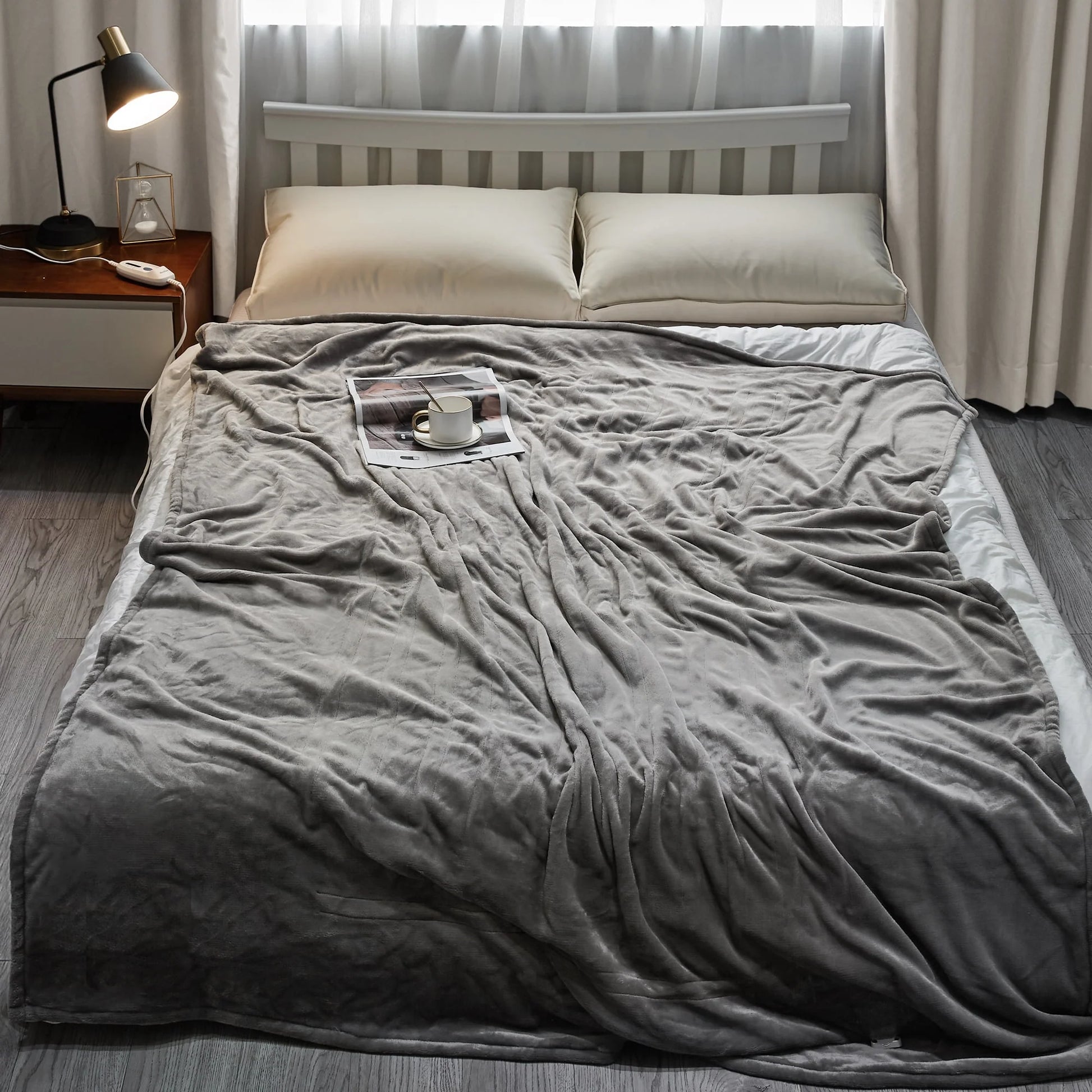 MARNUR Electric Heated Blanket Twin Size 62" x 84" with 4 Heating Levels, 10H Auto-off, Machine Washable - Gray