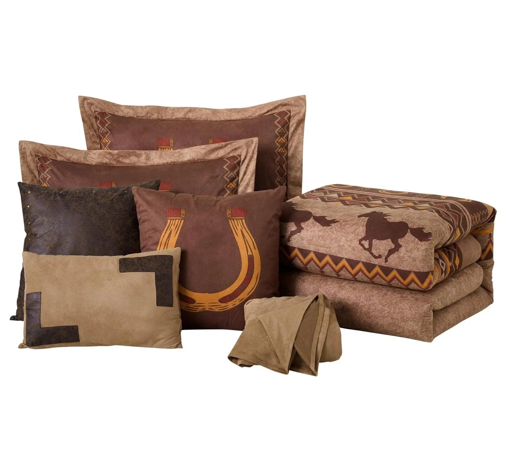 Sedona 7-Piece Southwestern Horses Comforter Set King - Micro Suede Bedding - Rustic Western Decor - 100% Polyester