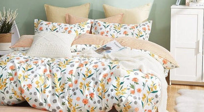 Say Yes Bedding Estella Orange Floral 100% Cotton Reversible Comforter Set, Queen/Full Size