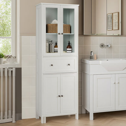 Ktaxon 64" Tall Bathroom Storage Cabinet, Kitchen Pantry, Sideboard Buffet Cabinet Cupboard Wooden with 2 Doors and Adjustable Shelves for Bathroom Kitchen, White
