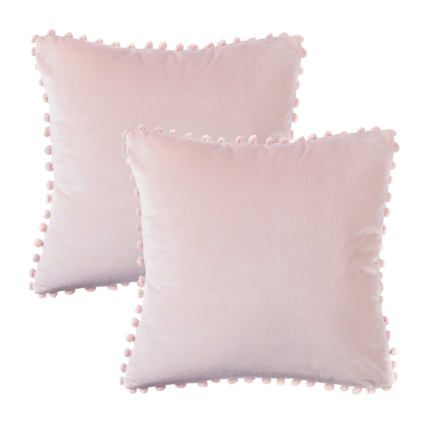 Phantoscope Pom Pom Velvet Series Decorative Throw Pillow, 18" x 18", Light Pink, 2 Pack