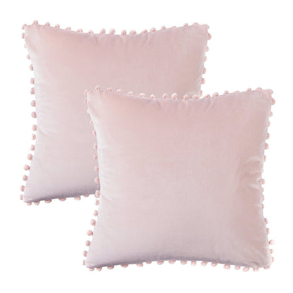 Phantoscope Pom Pom Velvet Series Decorative Throw Pillow, 18" x 18", Light Pink, 2 Pack