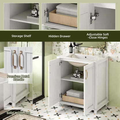Harper & Bright Designs 30" Bathroom Vanity with Sink, Bathroom Storage Cabinet with Drawers, Single Sink Bathroom Vanity, White
