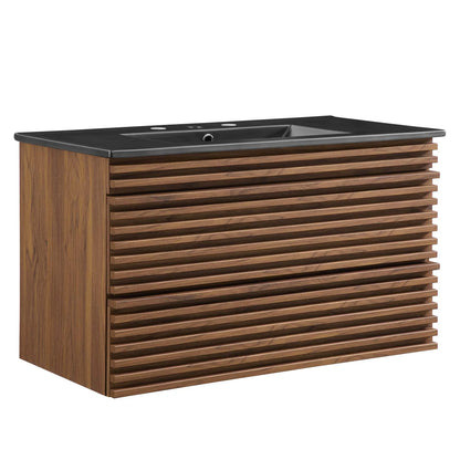 Modway Render 36" Wall-Mount Bathroom Vanity in Walnut Black