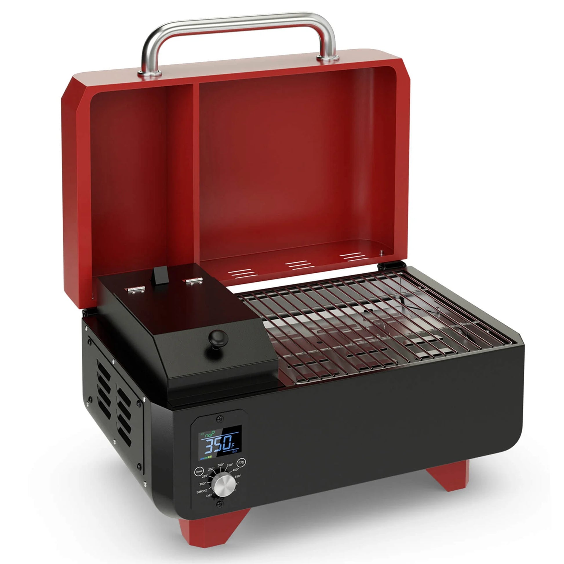 Costway 8-in-1 Portable Pellet Grill with Digital Control Meat Probe Detachable Ash Pan Red