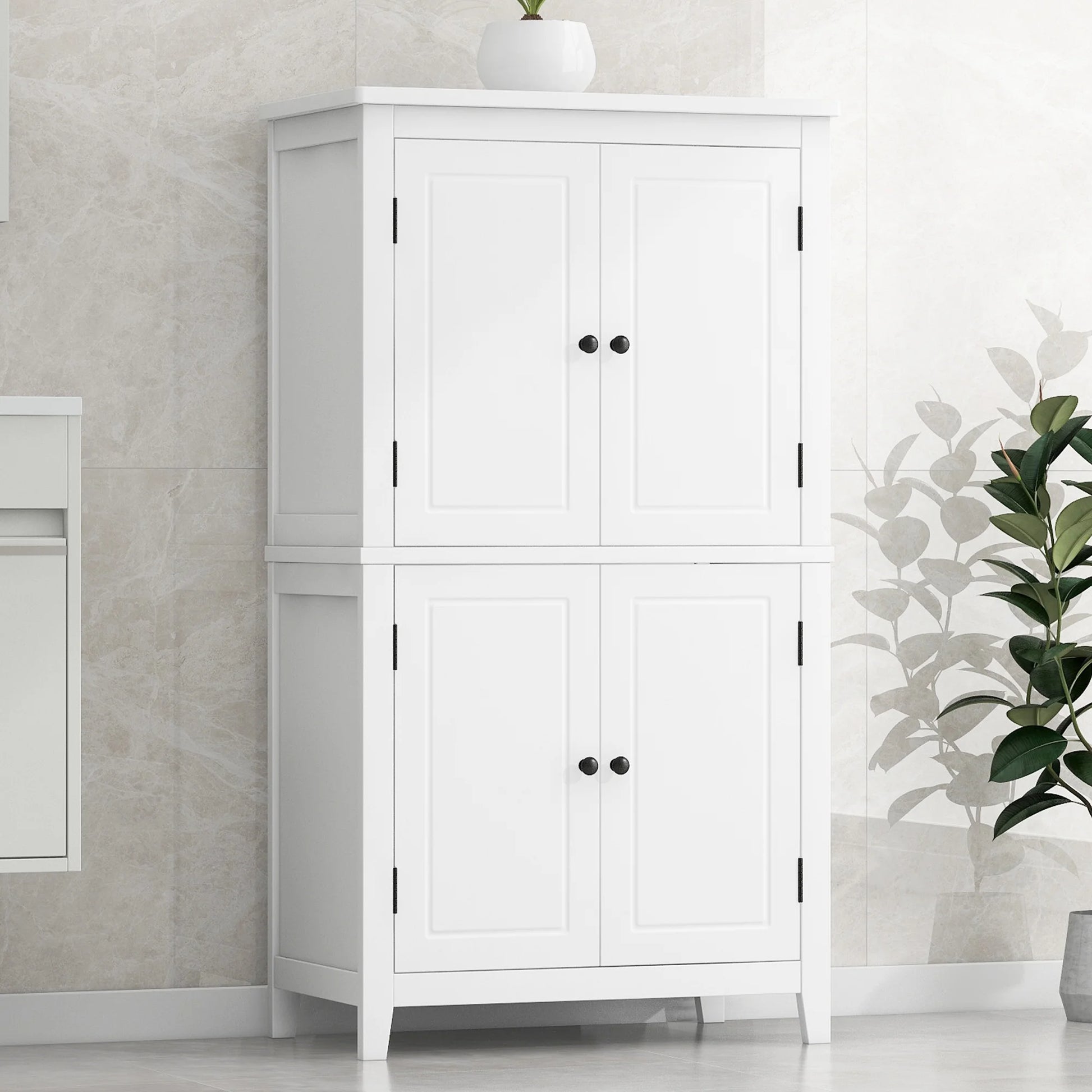 EUROCO Bathroom Floor Storage Cabinet,Bathroom Storage Unit,Freestanding Cabinet with 4 Doors,Adjustable Shelves,Adaptable Shelves,11.8 x 23.6 x 43.3 Inches,White