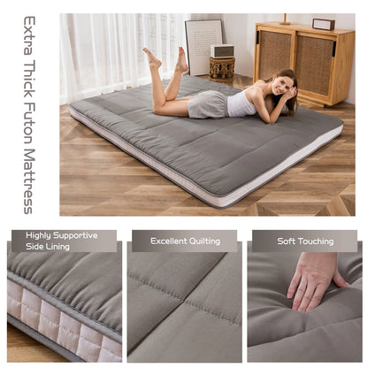 Futon Mattress, Padded Japanese Floor Mattress Quilted Bed Mattress Topper, Extra Thick Folding Sleeping Pad, Dark Grey, Twin