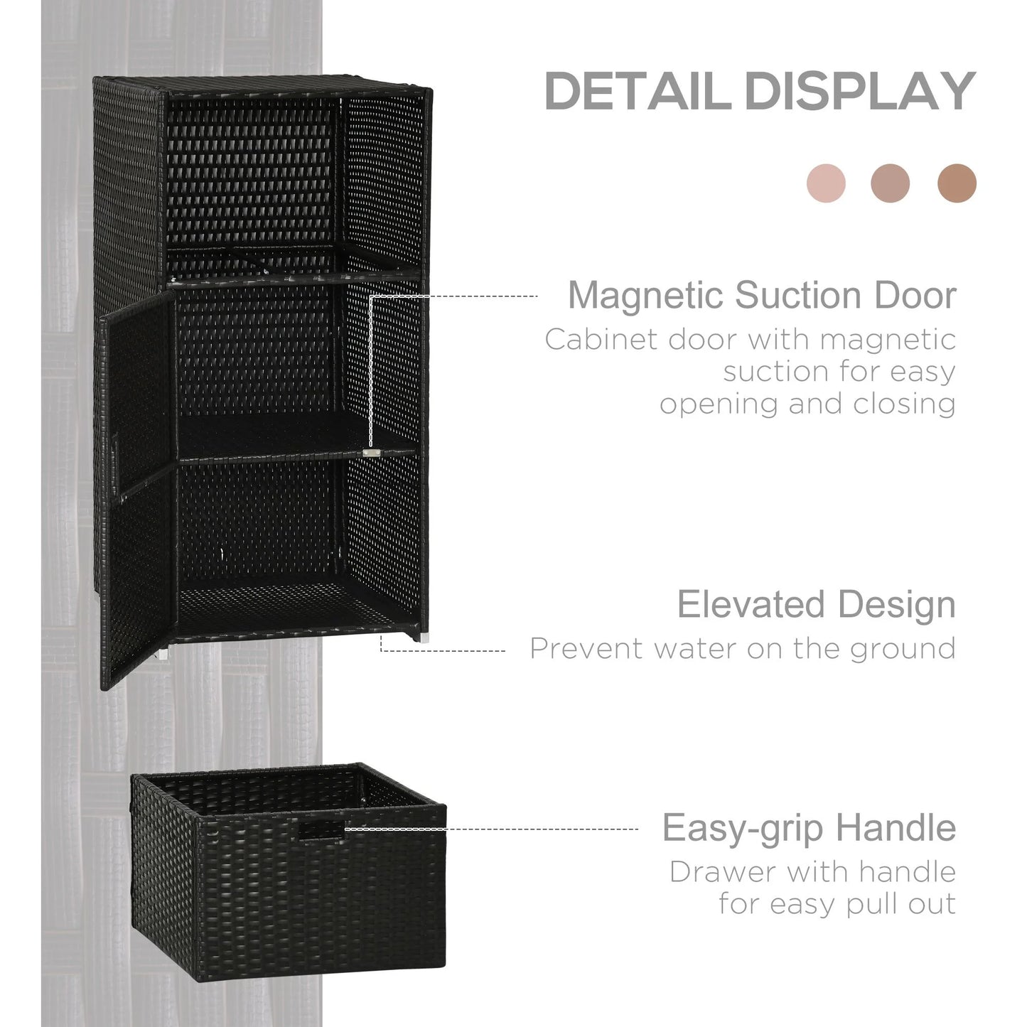 Outsunny Towel Rack & Pool Toy Cabinet/Hot Tub Accessory Storage, Waterproof PE Rattan Cabinet & Drawer for Indoor, Outdoor Swimming Pool, Brown