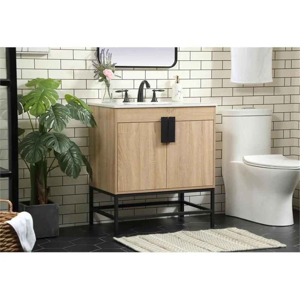 Elegant Decor Eugene 30" Aluminum MDF Single Bathroom Vanity in Mango Wood