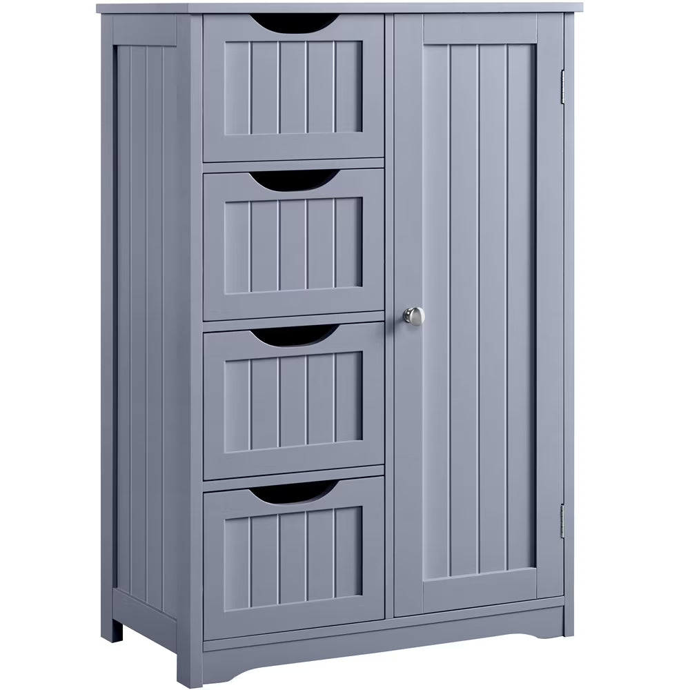 Yaheetech Wooden Cabinet Storage Unit with 4 Drawers & Cupboard for Bathroom, White