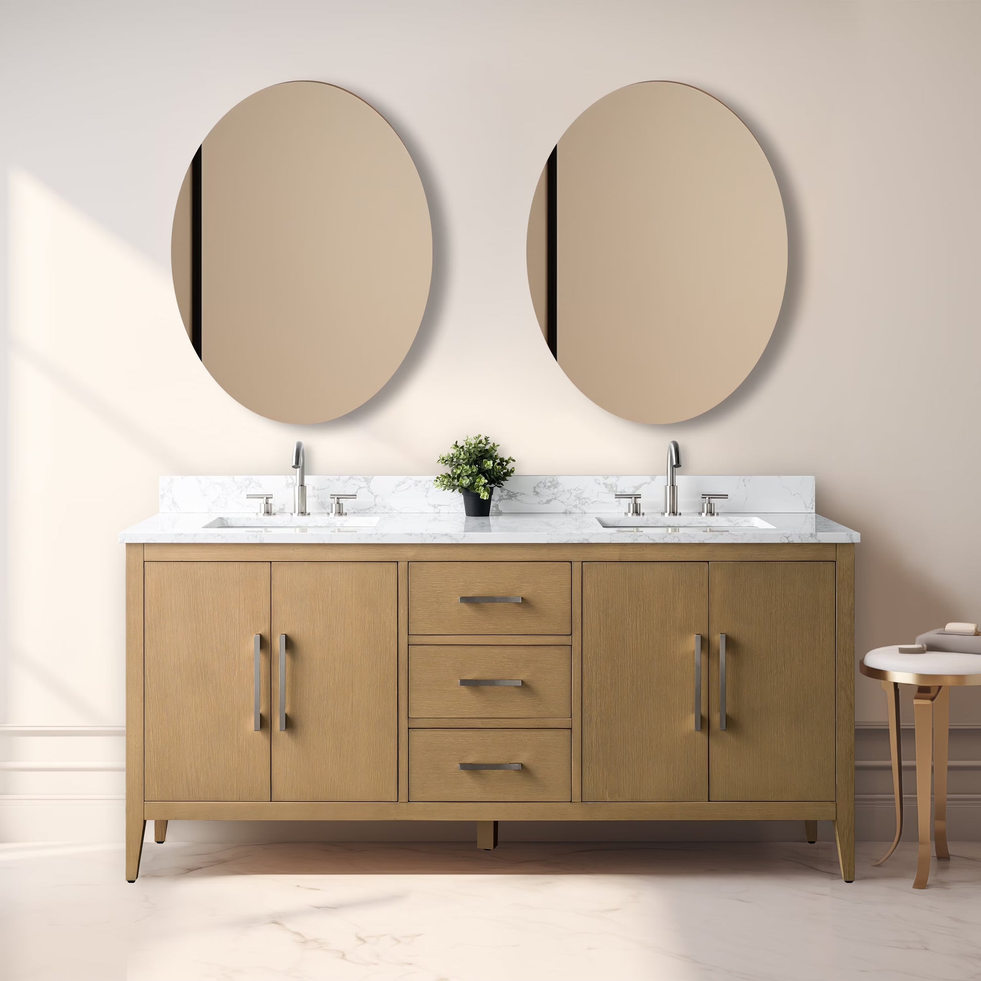 Vanity Art 72° Double Sink Bathroom Vanity Cabinet with Engineered Marble Countertop