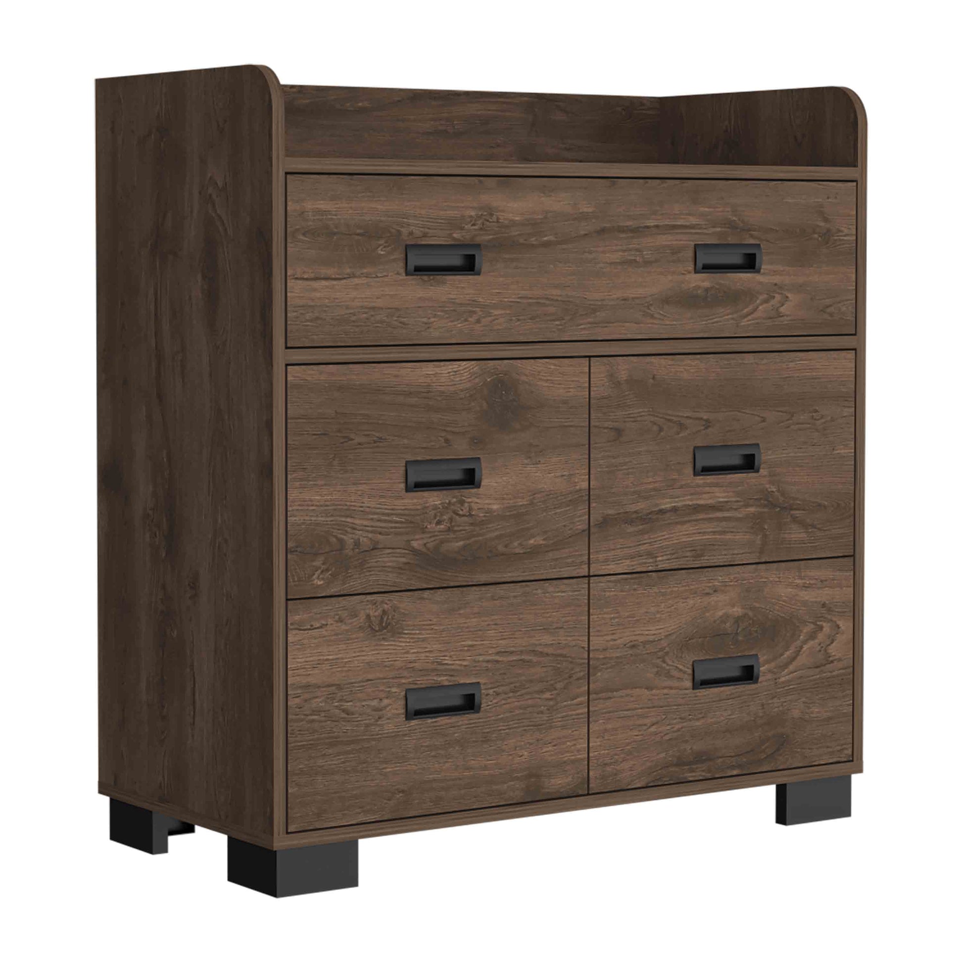 DUOSONG Alyn Dresser, Four Legs, Four Drawers, One Double Drawer, Superior Top -Dark Brown Brown Particle Board Furniture Bedroom Furniture Dressers, Chests & Wardrobes