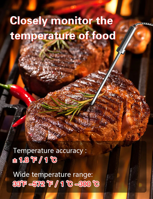 BFOUR Wireless Meat Thermometer, Bluetooth Meat Thermometer with 3 Probes, LCD Thermometer for Grilling Smoker