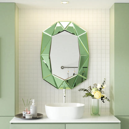 LUVODI Geometric Mirror Wall 28 x 39 inch Art Mirror Green 3D Glass Beveled for Bathroom Living Room