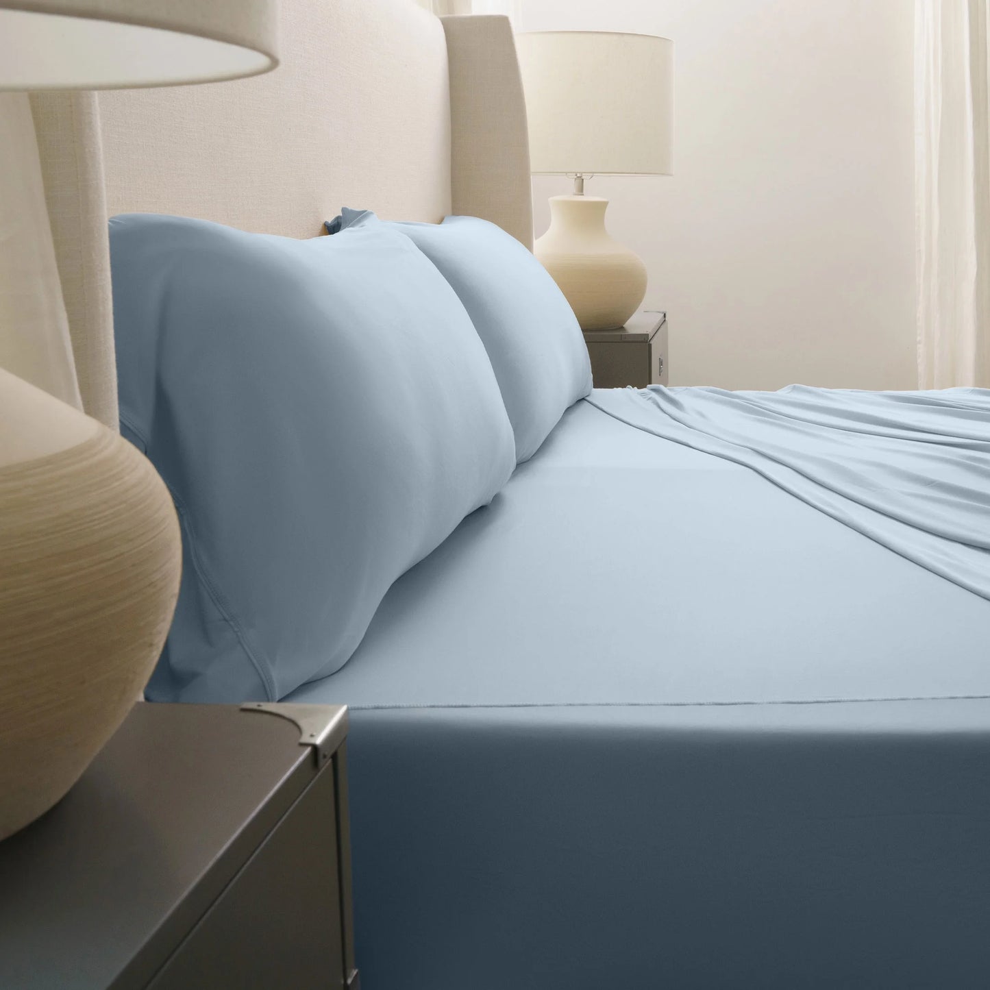 SHEEX Active Comfort Sheet Set with 2 Pillowcases, King/California King - Cooling - Breathable - Deep Pocket - Moisture-Wicking, Pewter