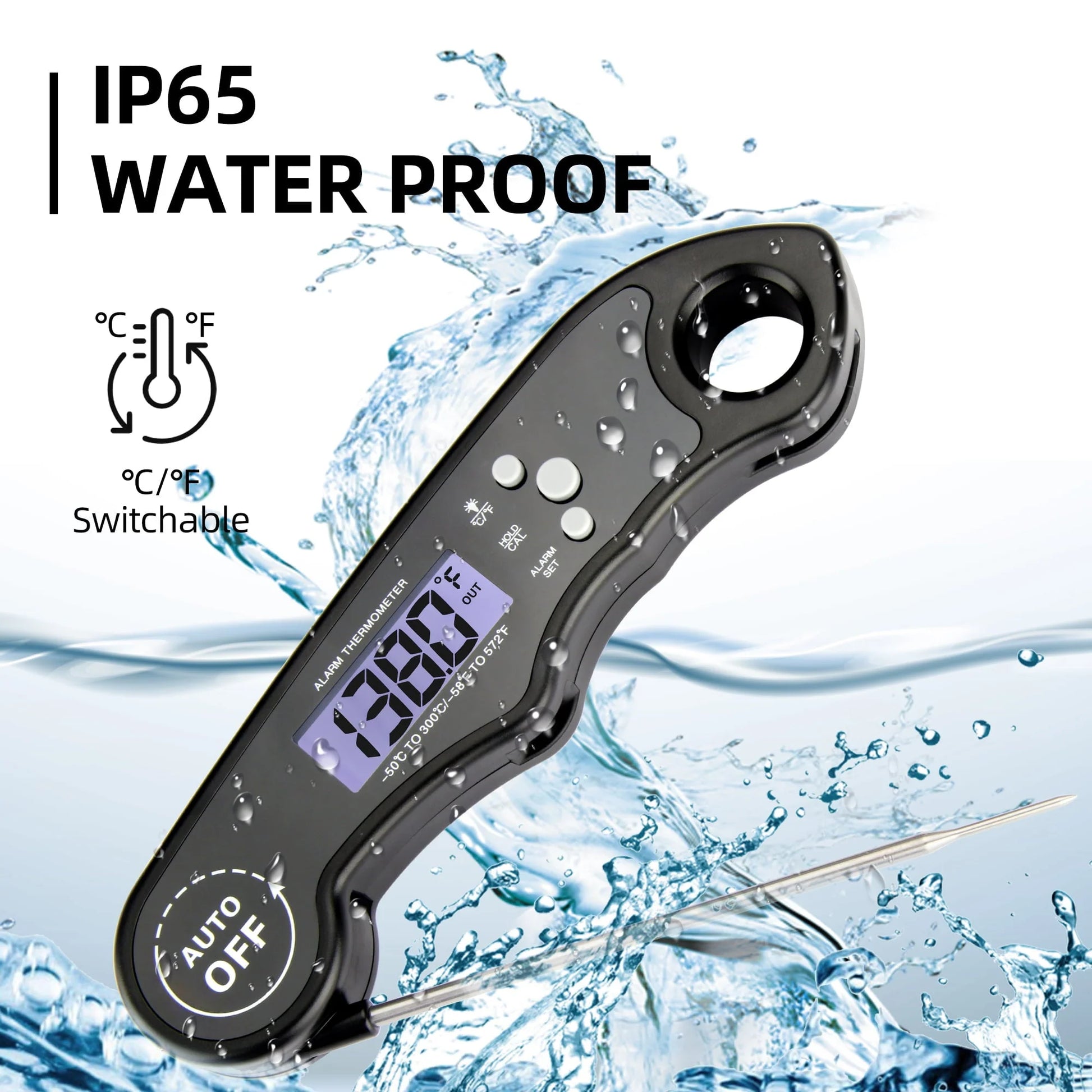 Meat Thermometer 304 Stainless Steel Meat Thermometer Probe LCD Food Thermometer Digital Extra-Long Thermometer for Cooking IP65 Waterproof
