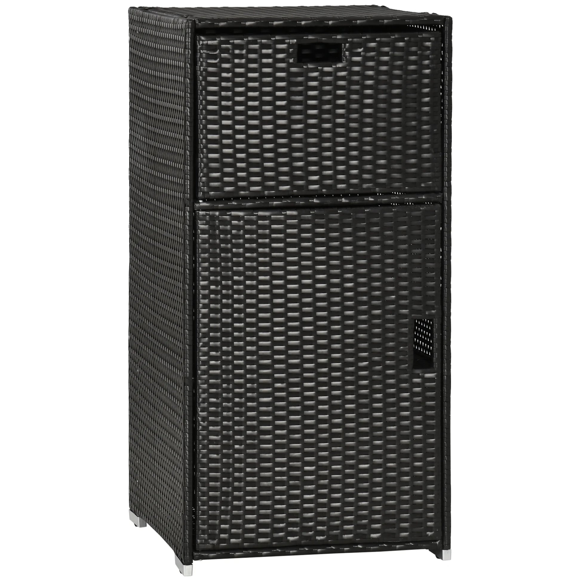 Outsunny Towel Rack & Pool Toy Cabinet/Hot Tub Accessory Storage, Waterproof PE Rattan Cabinet & Drawer for Indoor, Outdoor Swimming Pool, Brown