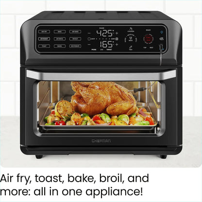 Chefman 12-in-1 Air Fryer Oven Combo w/Probe Thermometer, 20 Qt Capacity - Black Stainless Steel, New