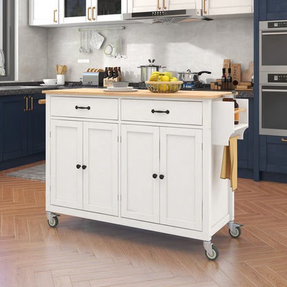 Aukfa Rolling Kitchen Island Cart with Storage Towel Racks & 4 Door Cabinet, White