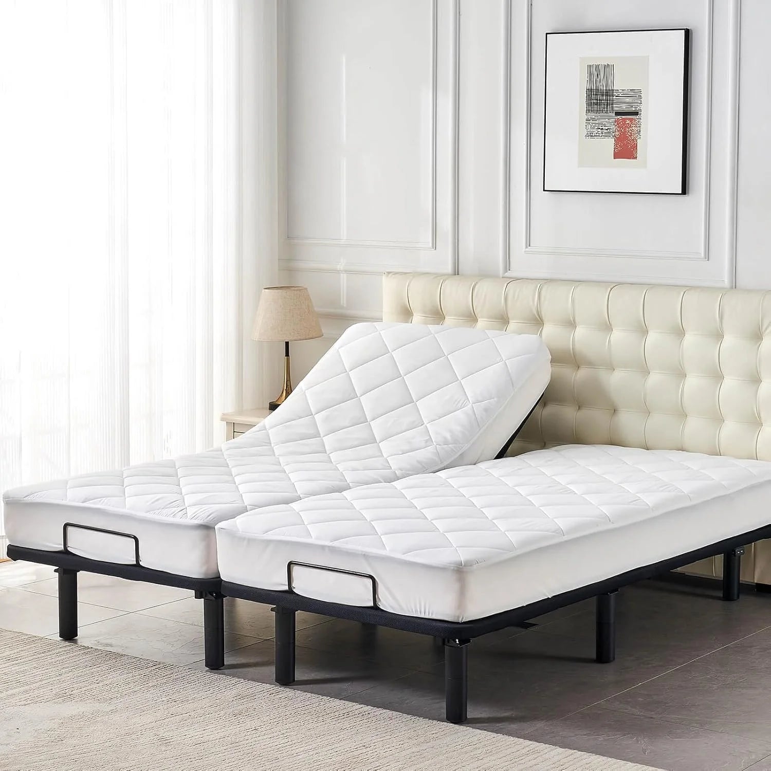 Split King Mattress Topper for Adjustable Bed Fluffy Matress Cover Quilted Fitted Mattress Pad with Elastic Pocket