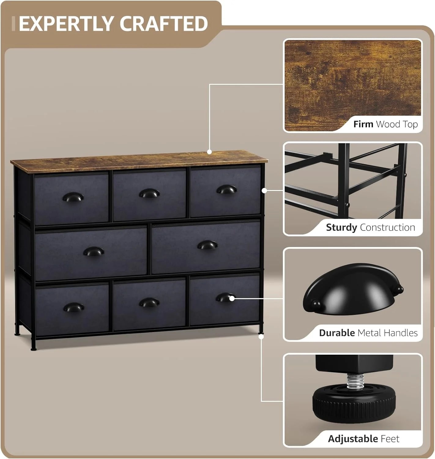 Sorbus Portable Drawer Organizers for Clothes, Blankets, Linens, Toys, Rustic Black