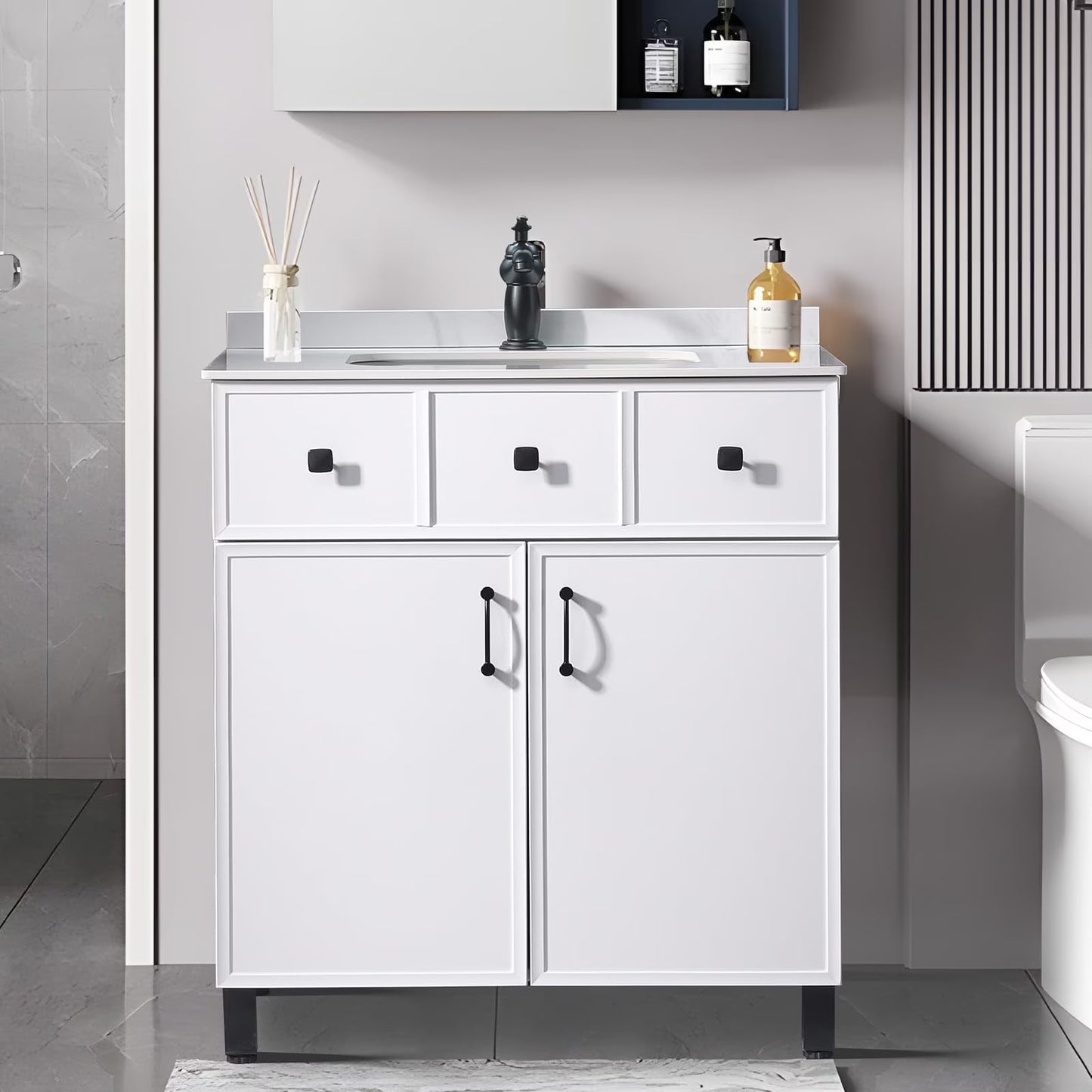 PROHIKER 29.1" Bathroom Vanity with Sink, Modern Bathroom Vanity Cabinet, Freestanding Bathroom Sink Cabinet with 1 Soft-Close Door and Metal Handle