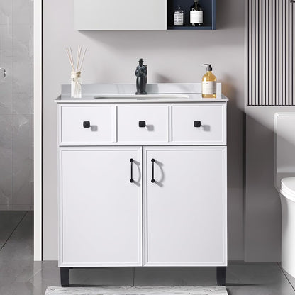 PROHIKER 29.1" Bathroom Vanity with Sink, Modern Bathroom Vanity Cabinet, Freestanding Bathroom Sink Cabinet with 1 Soft-Close Door and Metal Handle