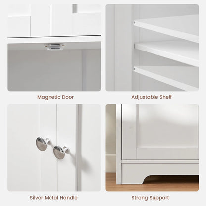 Bathroom Floor Storage Cabinet, Freestanding Bathroom Storage Unit with 2 Adjustable Shelves & 4 Doors, 11.8 x 23.6 x 42.7 Inches, White