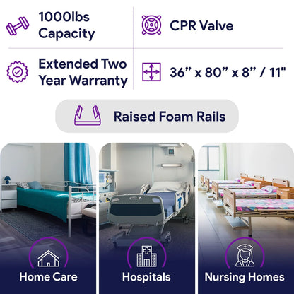 Proheal Bariatric True Low Air Loss Alternating Pressure Air Mattress with Pump & Raised Rails - Stages I-IV - 36” x 80” x 8”/11"